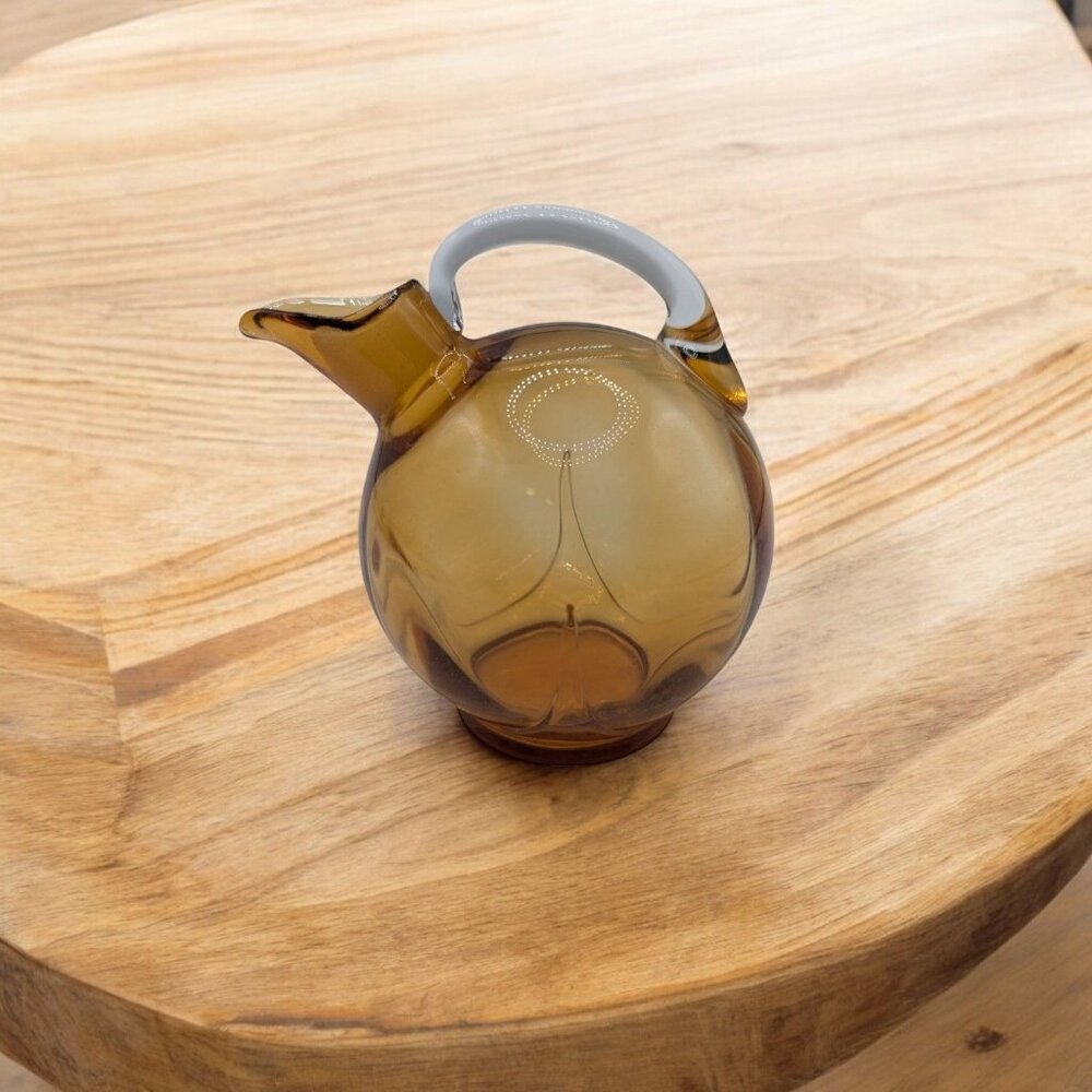 Vintage Cambridge Amber Tilt Ball Cordial 5” Pitcher w Clear Handle